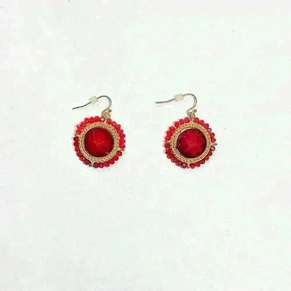 Red Statement Beaded  Earrings - Picture 2 of 3